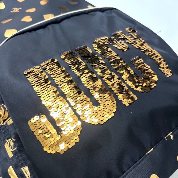 NWT JUICY COUTURE Black Gold Heart Sequin Logo Backpack School Travel Bag main image 9